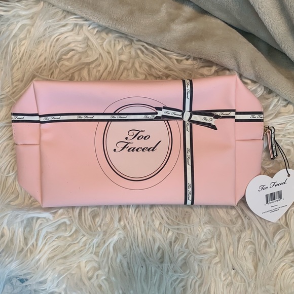 💗NWT💗 Pink, Too-Faced brand makeup bag with gold zipper - Picture 1 of 10